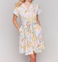 Charlie B - Linen Blend Short Sleeve Button-front Dress