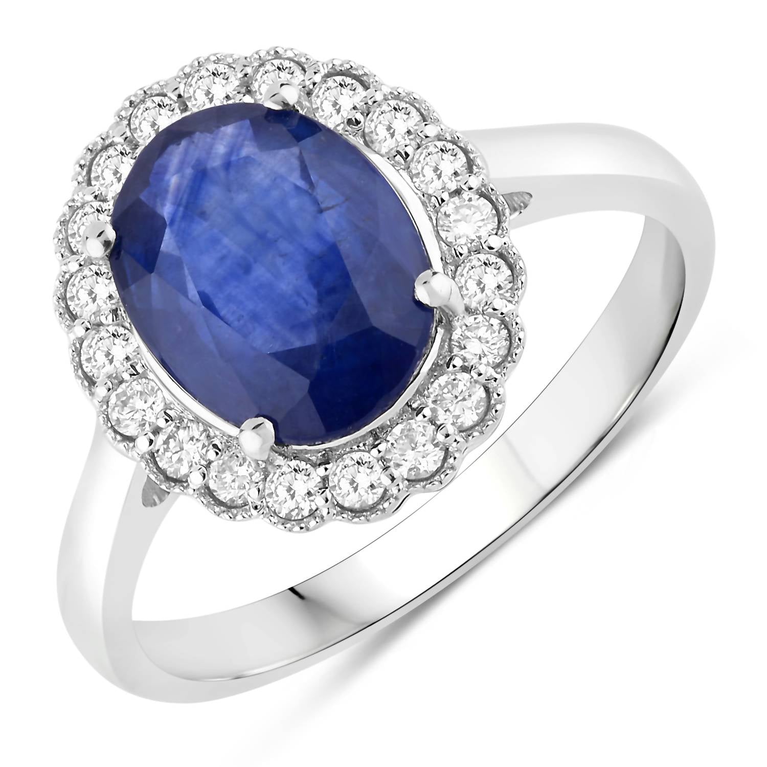Diana M Jewels Women's Oval Natural Ceylon Blue Sapphire Fashion Ring (3.02 Ct) - Signature Plus in 18k white gold - women's jewelry