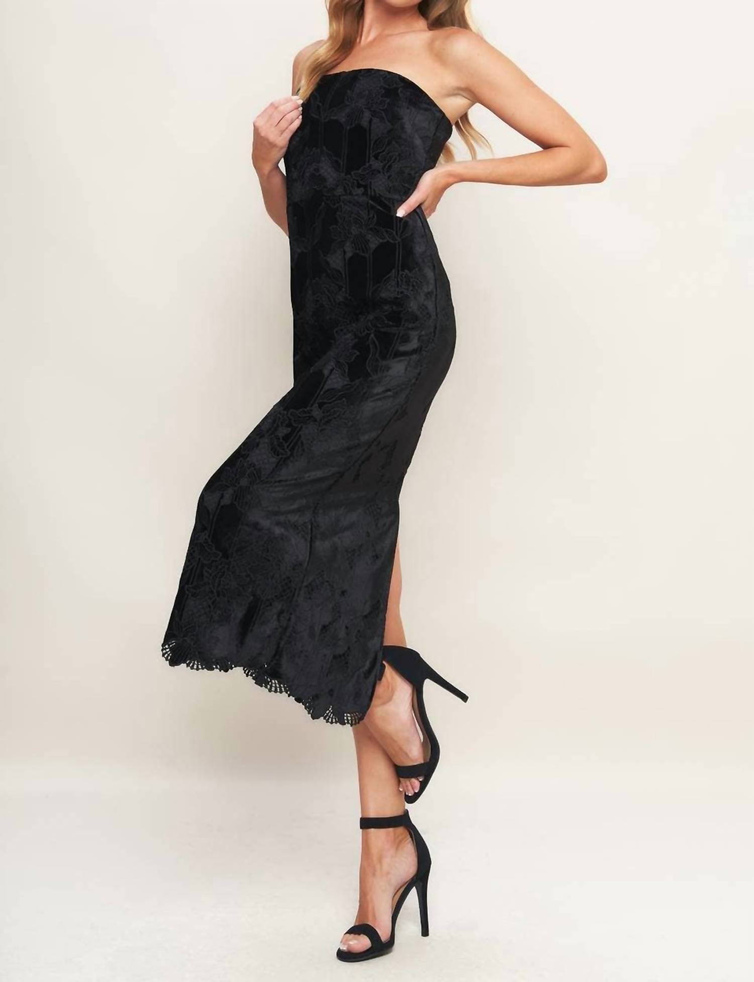 Flying Tomato - Woven Velvet Lace Midi Dress