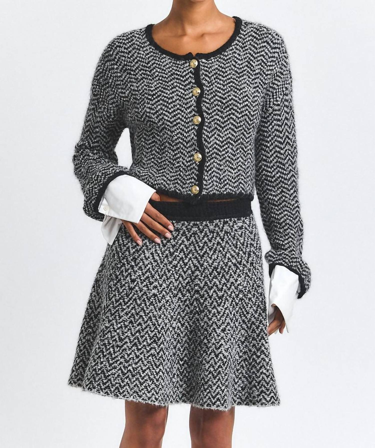 Derek Lam 10 Crosby Imogen Herringbone Knit Mini Skirt in ivory black - women's skirt