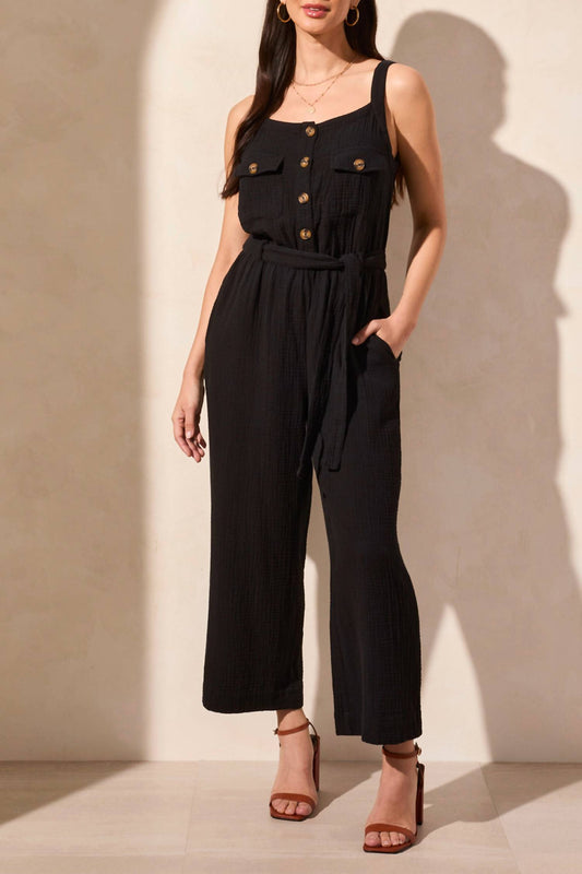 Tribal - Belted Cotton Gauze Jumpsuit