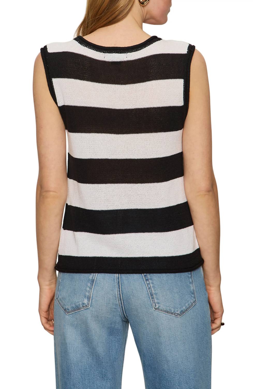 Sanctuary Soft V-neck Shell Tank in chalk black stripe - women's tank top - alternate view