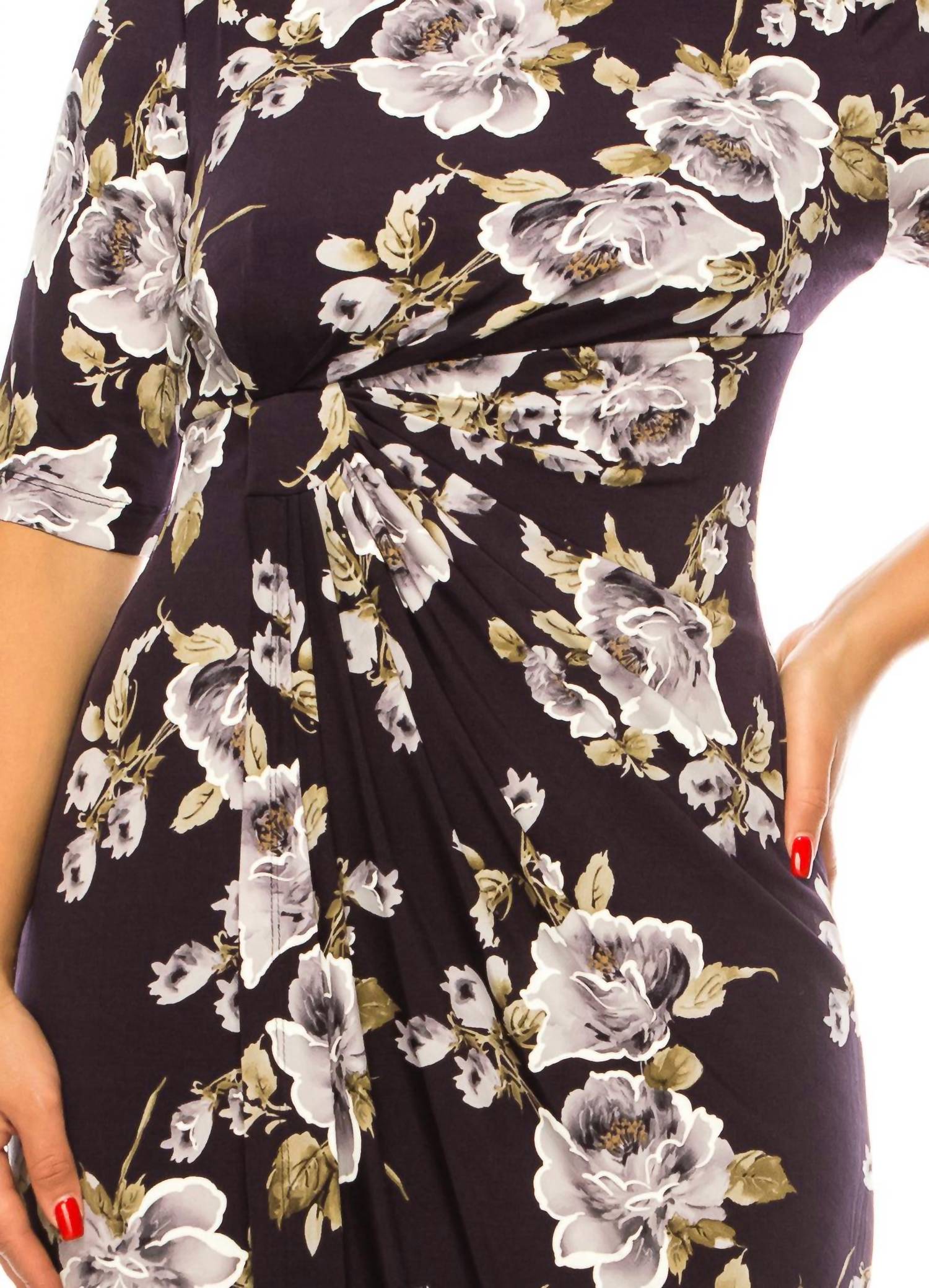 Connected Apparel - Side Pleated Floral Sheath Dress