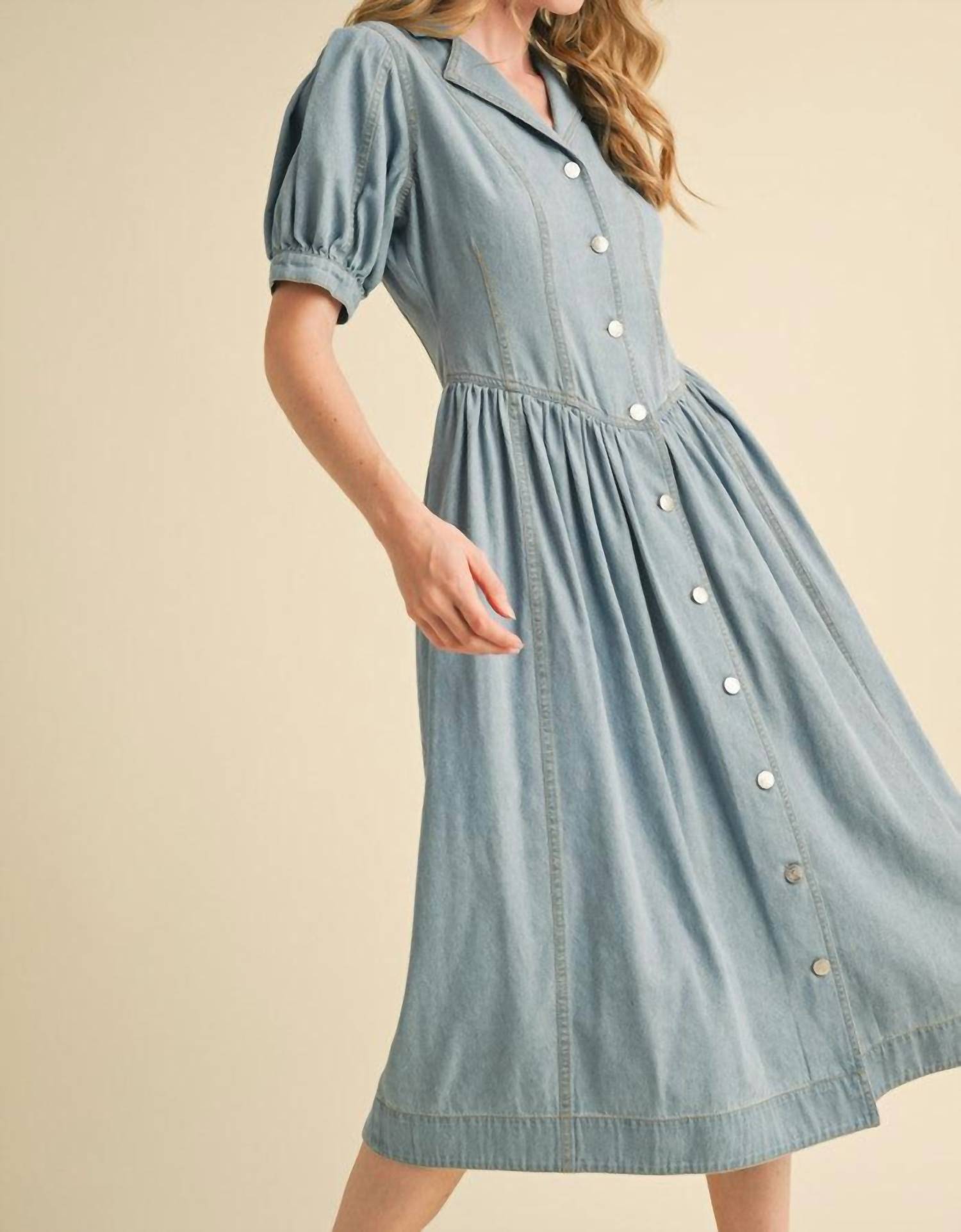En Merci - Denim Puff Sleeve Button Down Mini Dress