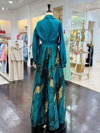 Teri Jon - Jacquard Belted Shirt Gown