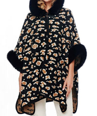 Pine Apparel - Leopard Faux Fur Hoodie Cape