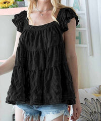 Bucketlist - Tiered Solid Textured Babydoll Top