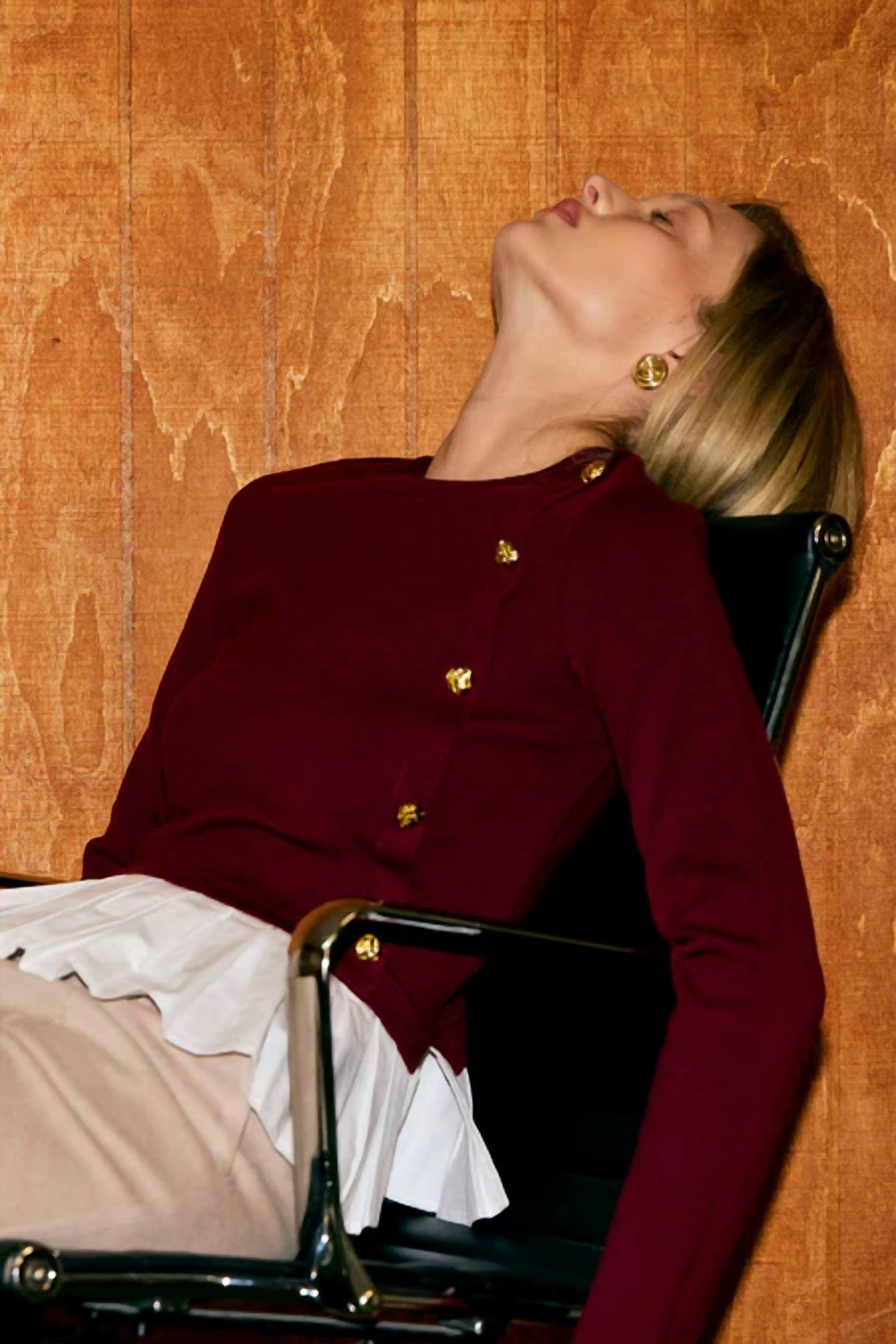 Rivr Women's Bellara Mixed Media Long Sleeve Top in burgundy red - women's long sleeve top - alternate view