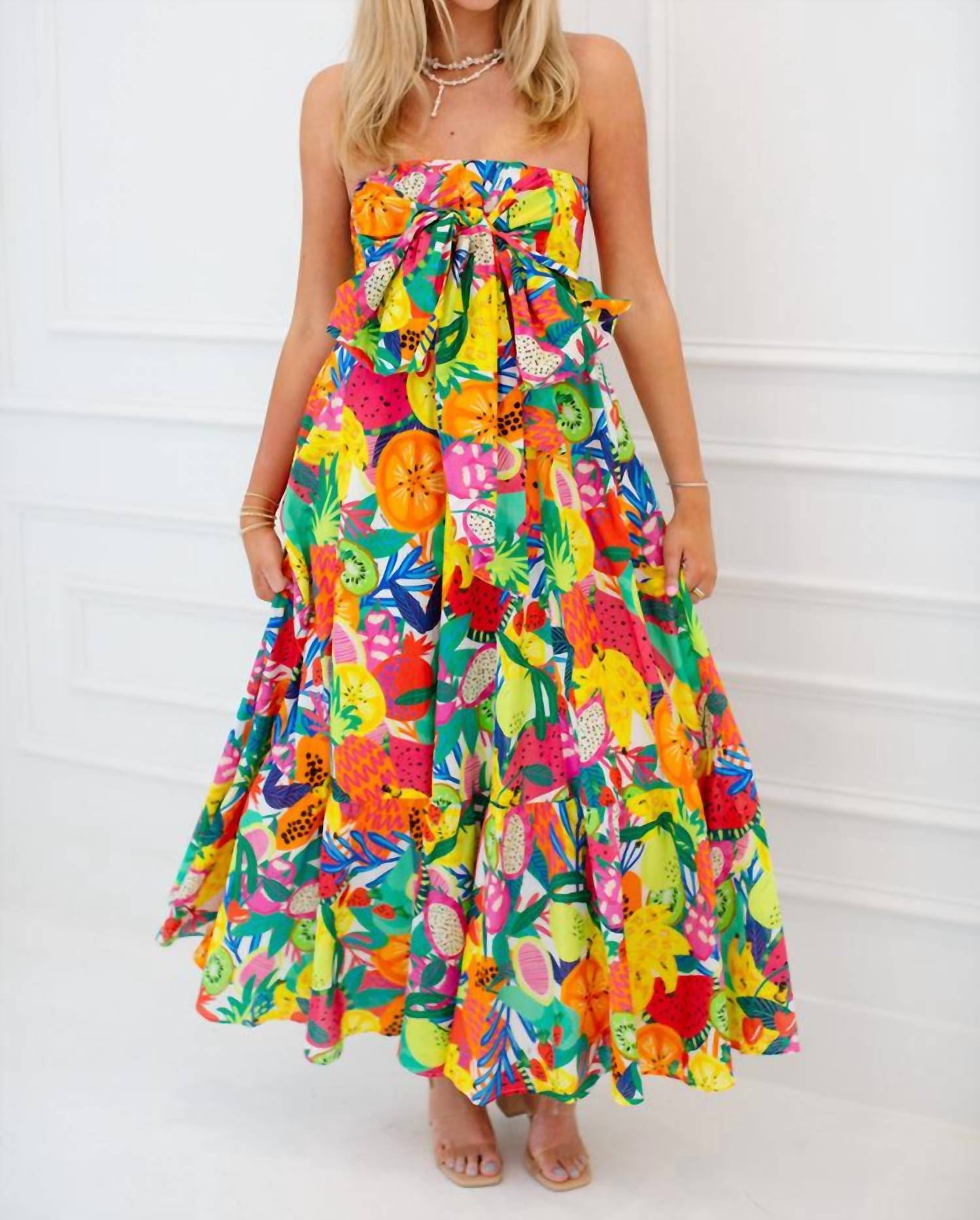Vilagallo Strapless Fruit Maxi Dress in frutas voile - women's dress - detail view