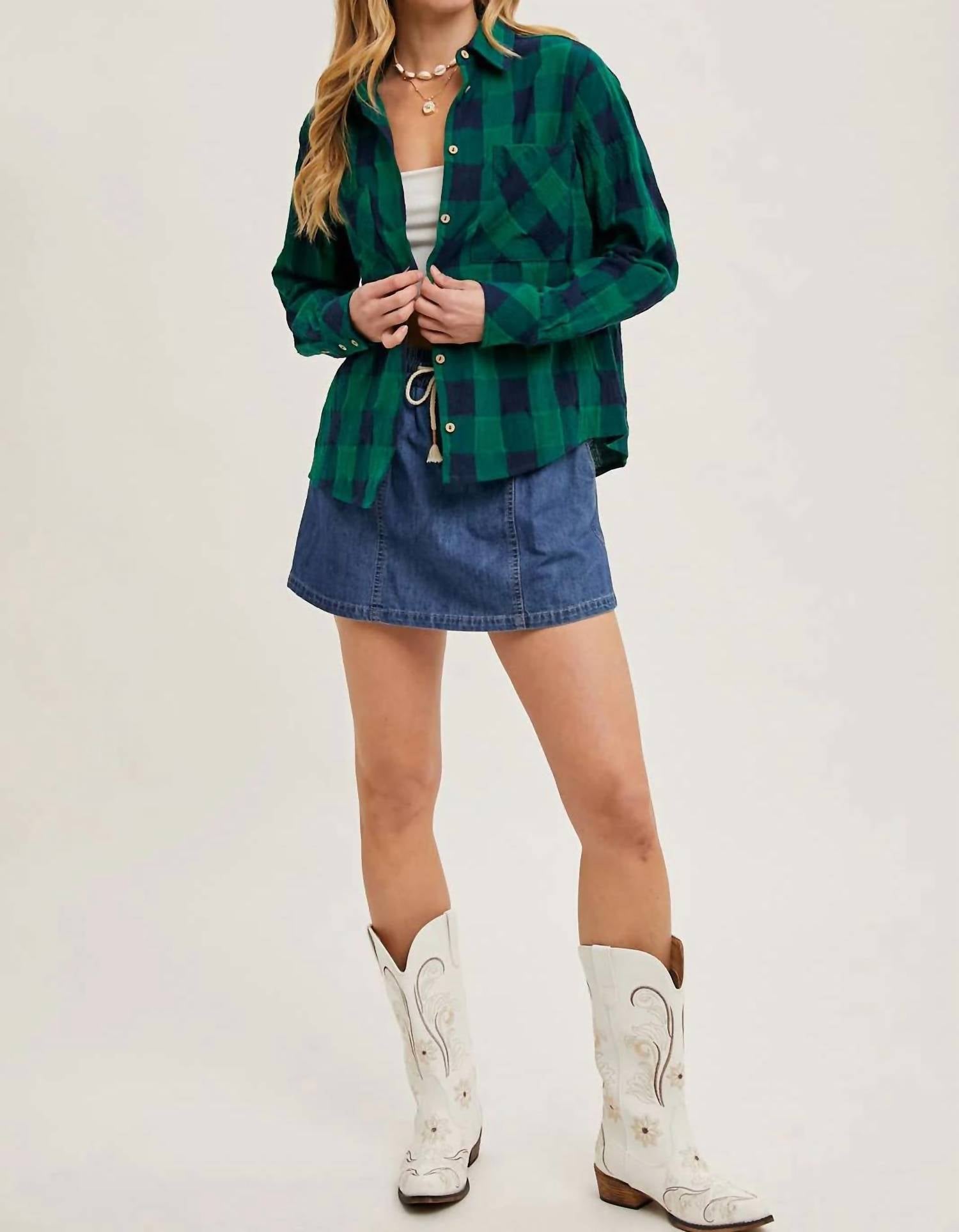 Bluivy - Denim Drawstring Skort With Pockets