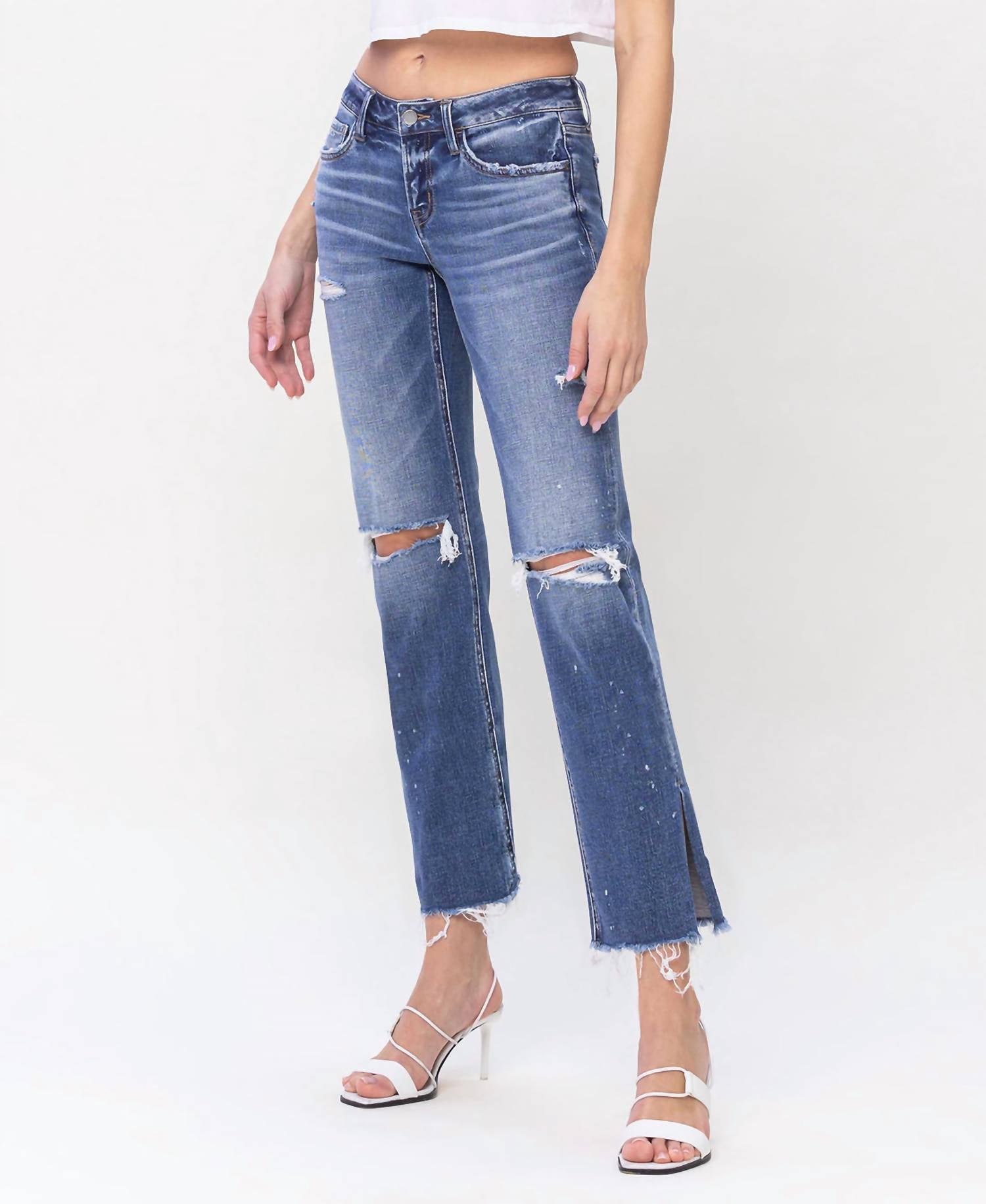 Flying Monkey - Novelty Low Rise Distressed Split Hem Straight Jeans