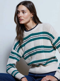 Autumn Cashmere - Shaker Cable Striped Crew Sweater