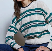 Autumn Cashmere - Shaker Cable Striped Crew Sweater