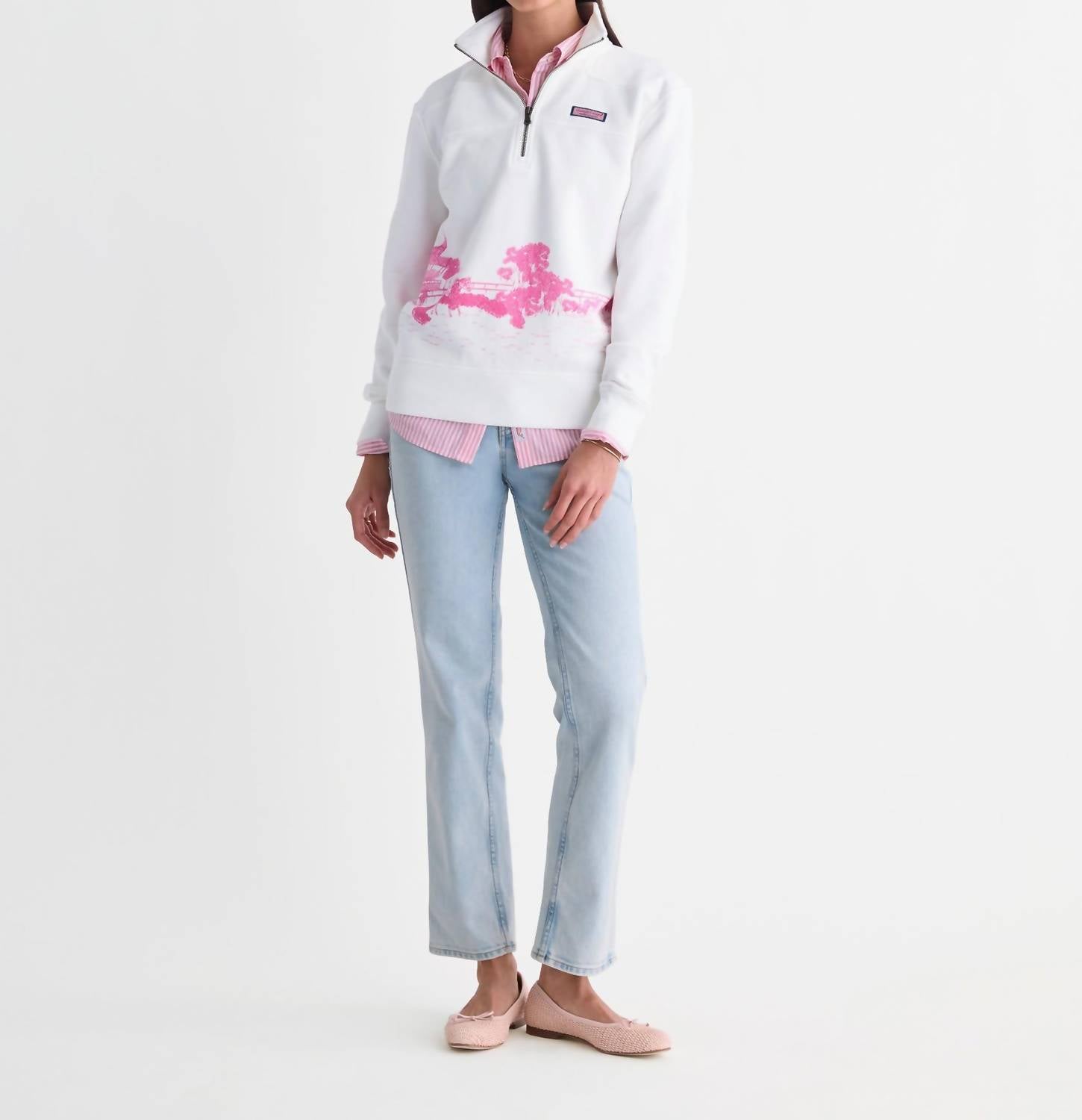 vineyard vines Kentucky Derby Surf Terry Shep Shirt in white - women's long sleeve top - alternate view