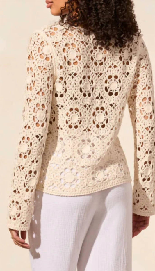 Tribal - Fancy Crochet V-neck With Bell Sleeve Sweater - Plus