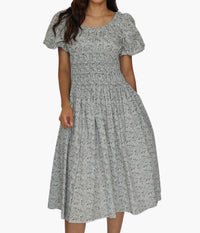 Aureum Lillibet Midi Dress in navy floral toile - women's dress - detail view