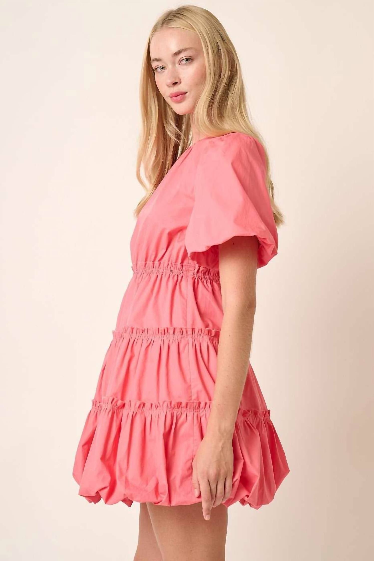 Mittoshop - Balloon Sleeve Bubble Hem Mini Dress