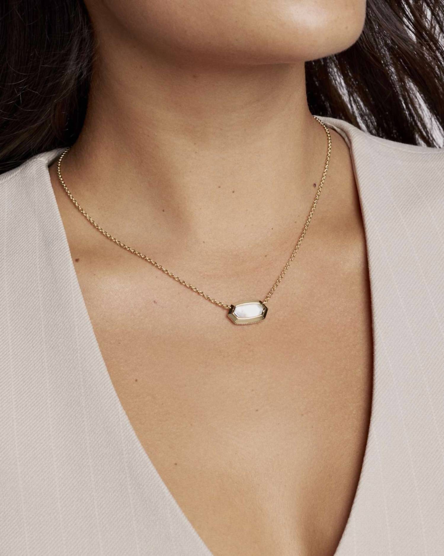 Kendra Scott Women's Lisa Bezel Short Pendant Necklace in gold ivory mother of pearl - women's jewelry - alternate view