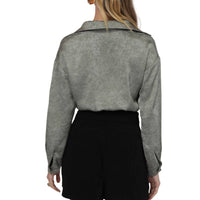 Sage The Label - Forever Yours Crinkled Satin Crop Shirt