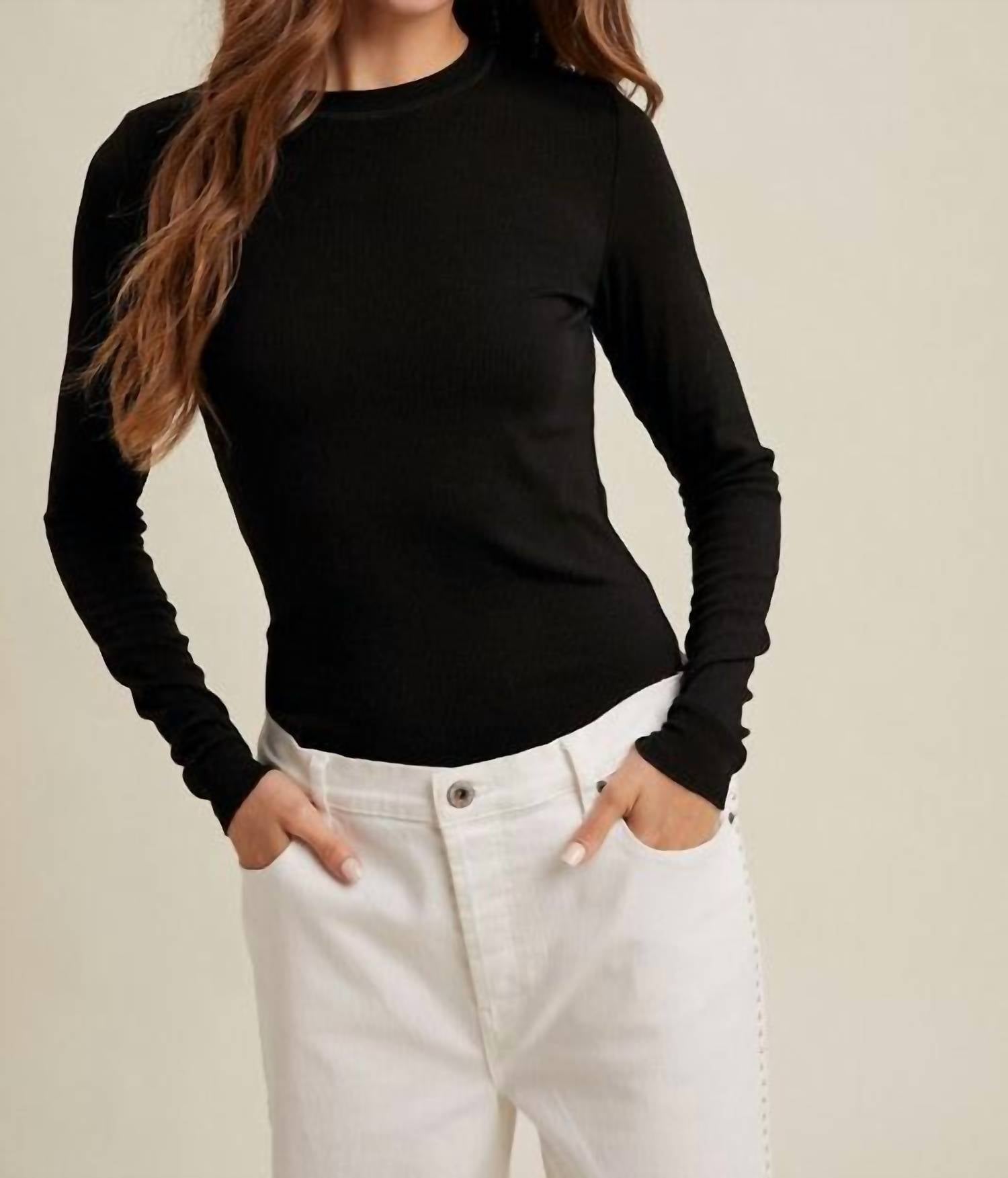 WISHLIST Just Your Basic Long Sleeve Tee in black - women's long sleeve top - detail view