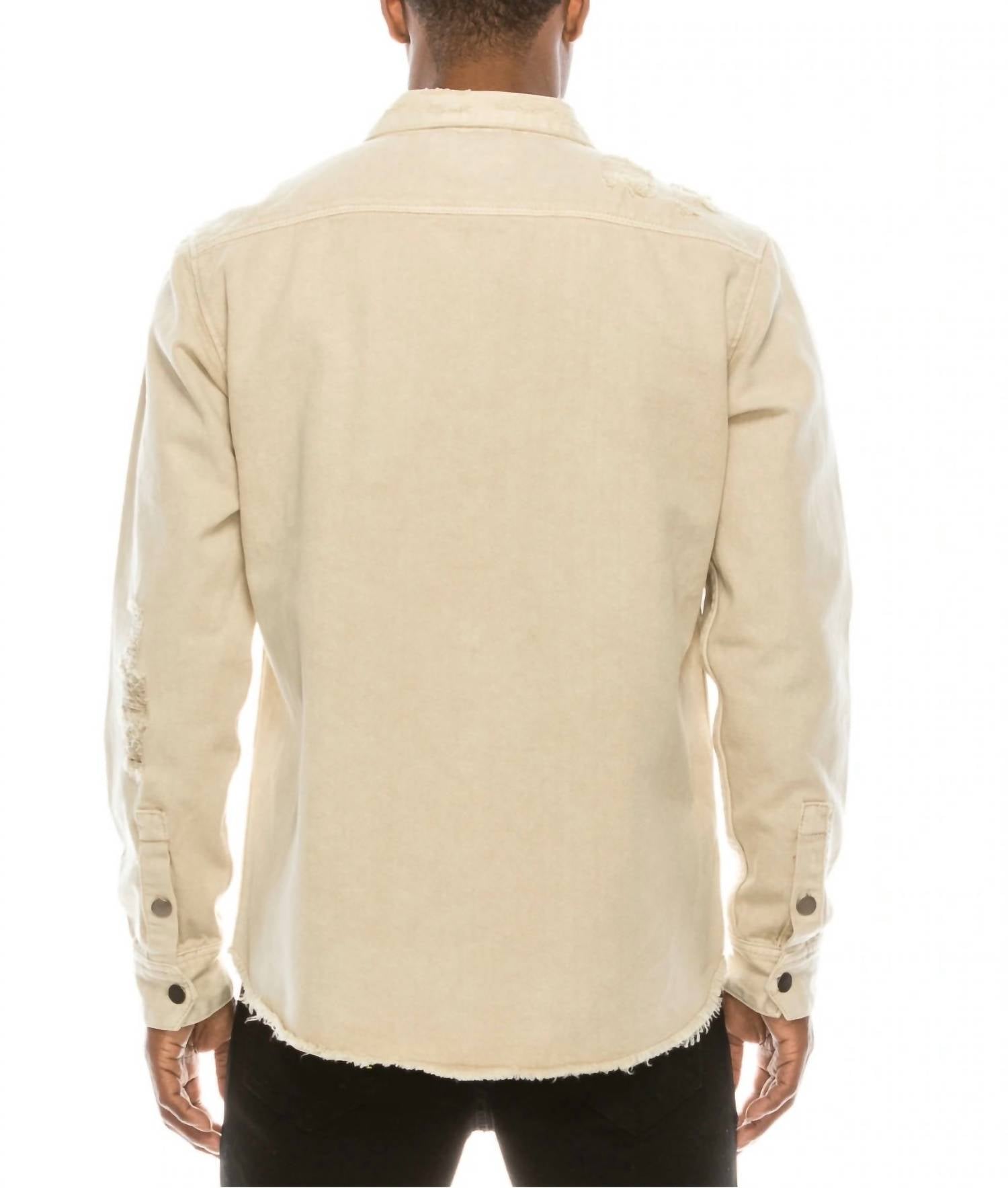 Victorious - Long Sleeve Button Up Distressed Denim Jean Jacket