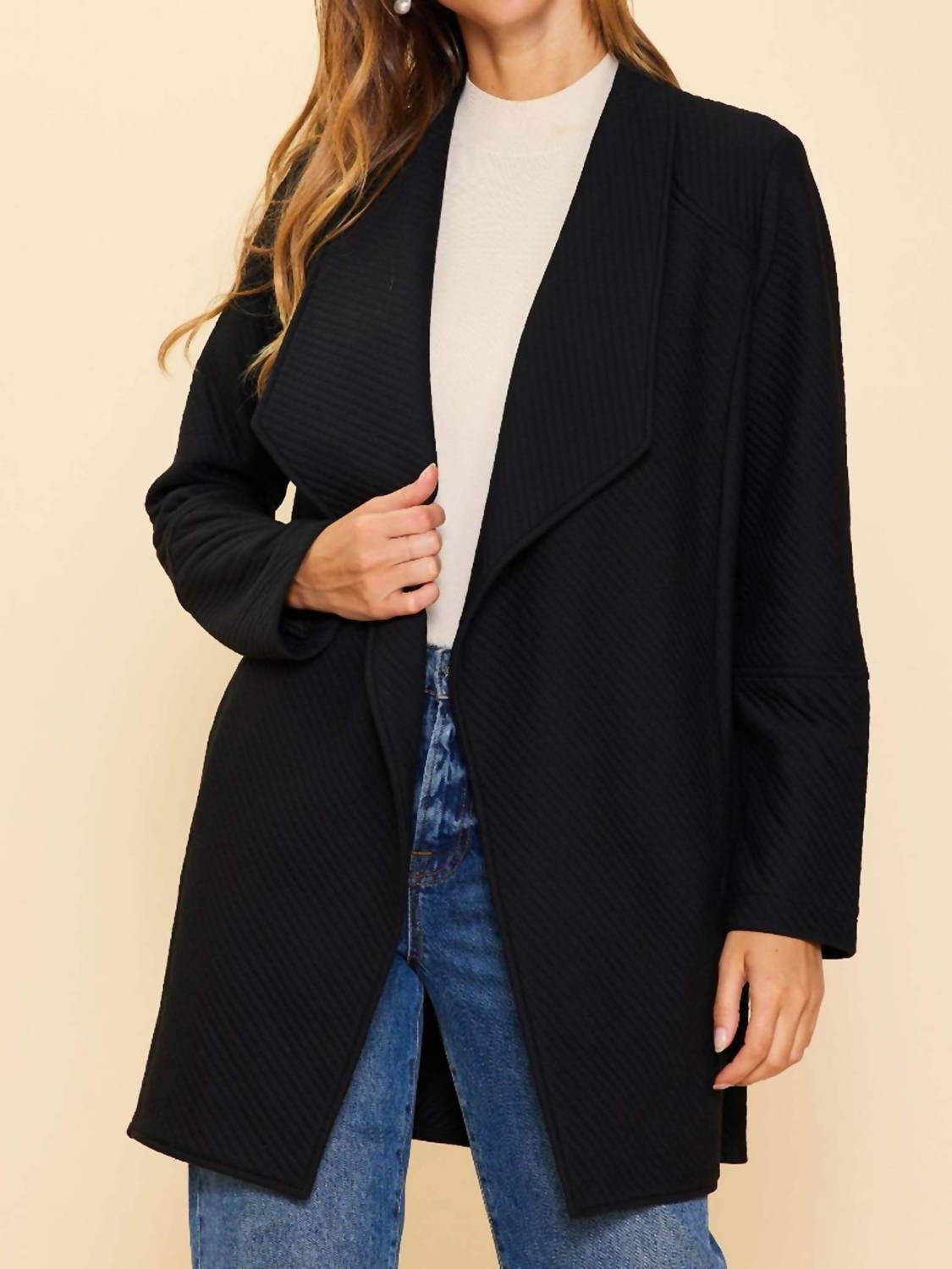 Skies Are Blue - Thick Knit Fold Over Collar Cardigan