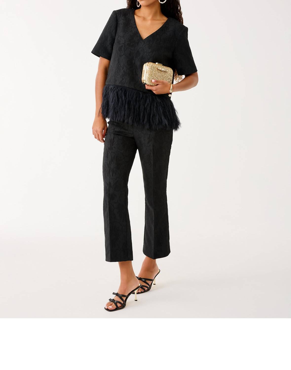 Lilly Pulitzer Jarrae Jacquard High Rise Crop Flare Pants in noir exploded flower stretch jacquard - women's pants