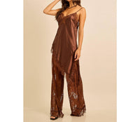 Skylar Rose - Spring Satin Lace Trim Cami And Pants Set