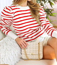 Vine & Love - Crew Neck Long Puff Sleeve Sweater Top