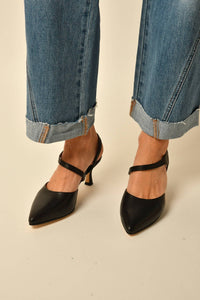 ALL BLACK Women's Angle Sling Princess Heel Shoe in black - women's heels - detail view