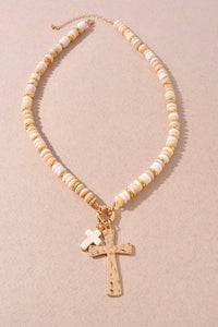 Merveille - Women's Bead Cross Pendant Necklace