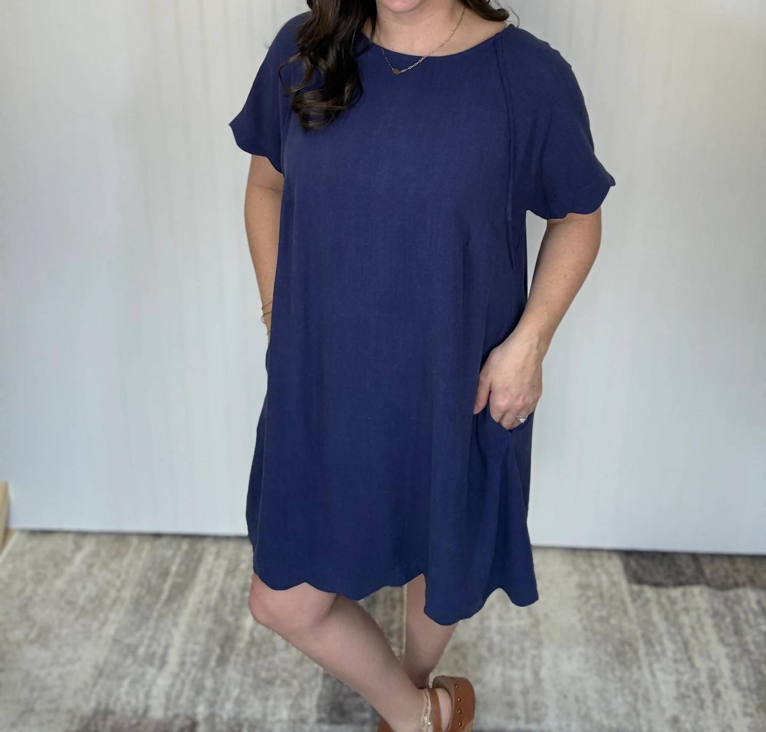 Umgee - Scalloped Hem Linen Dress