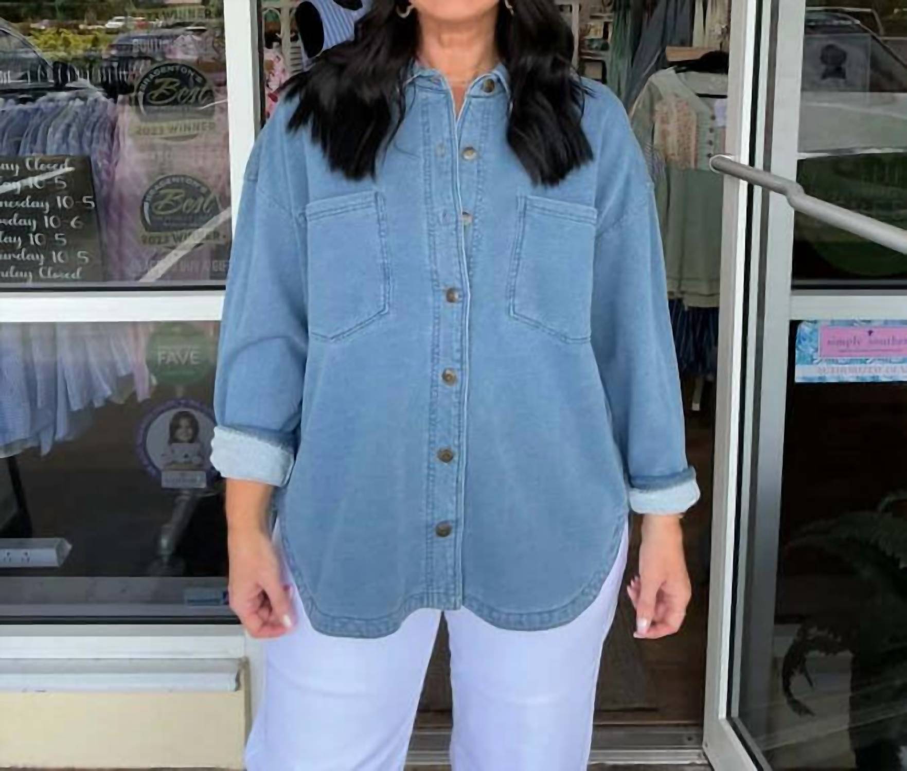 Tres Bien - So Soft Washed Denim Terry Shacket Top