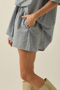 PROMESA Plaid Textured Seersucker Wide-leg Pocket Shorts in chambray - women's shorts - detail view