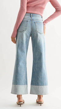 JBD. High Rise Two Toned Slim Wide Leg Jeans in light blue - women's jeans - alternate view