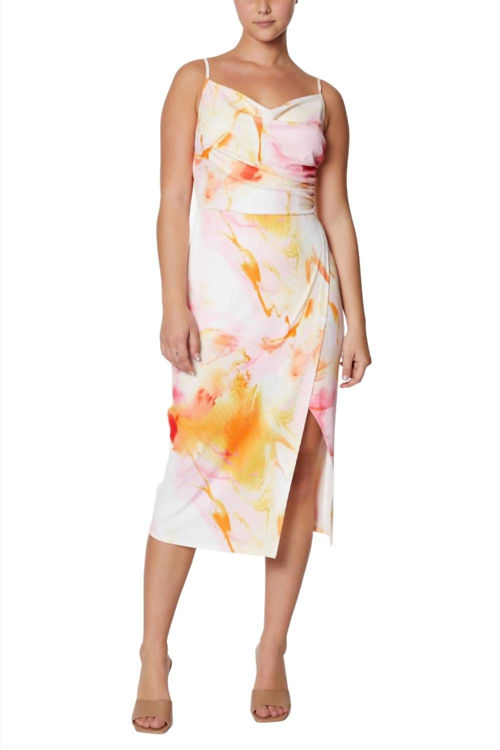 Laundry By Shelli Segal - Cowl Neck Spaghetti Strap Slit Front Jersey Knit Dress
