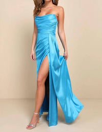 Lulus - Ethereal Excellence Satin Pleated Strapless Maxi Dress