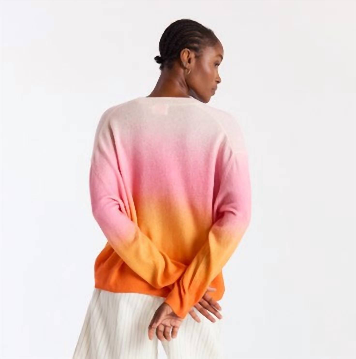Brodie Cashmere Bali Ombre Cashmere Top in pink bali print - women's long sleeve top - alternate view
