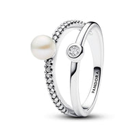 Pandora - Treated Freshwater Cultured Pearl & Pavé Double Band Ring