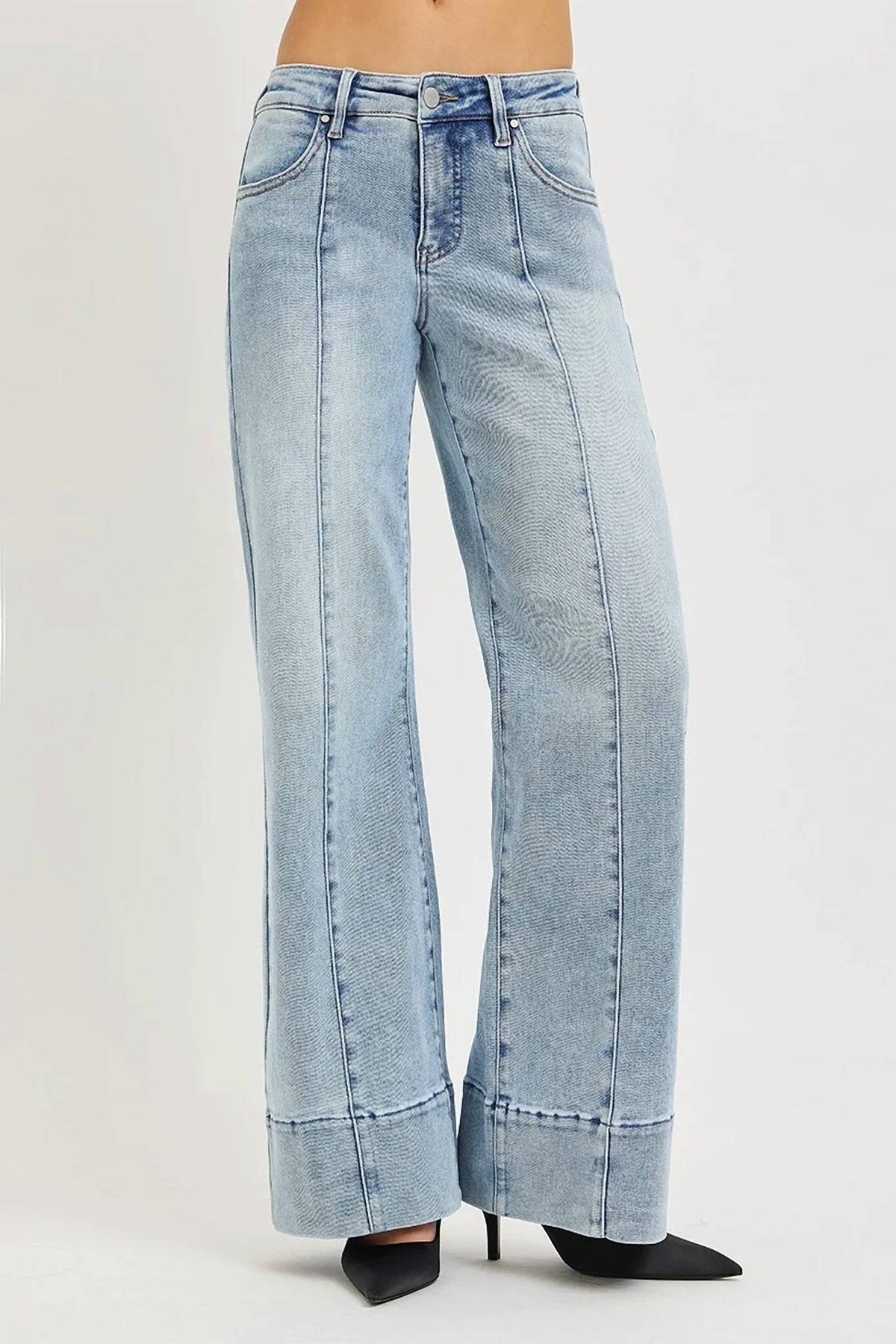 Risen - Tummy Control Mid Rise Ankle Wide Flare Jeans