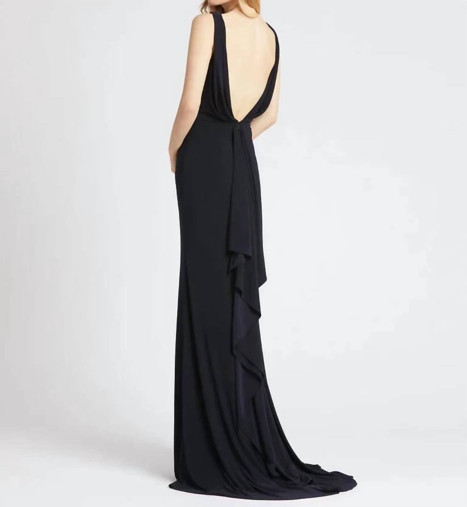 Ieena For Mac Duggal - Sleeveless V Neck Jersey Evening Gown
