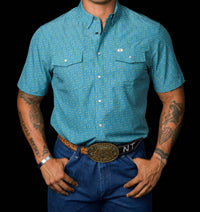 Ferrell Miles Short Sleeve Snap Shirt in blue - men's t-shirt
