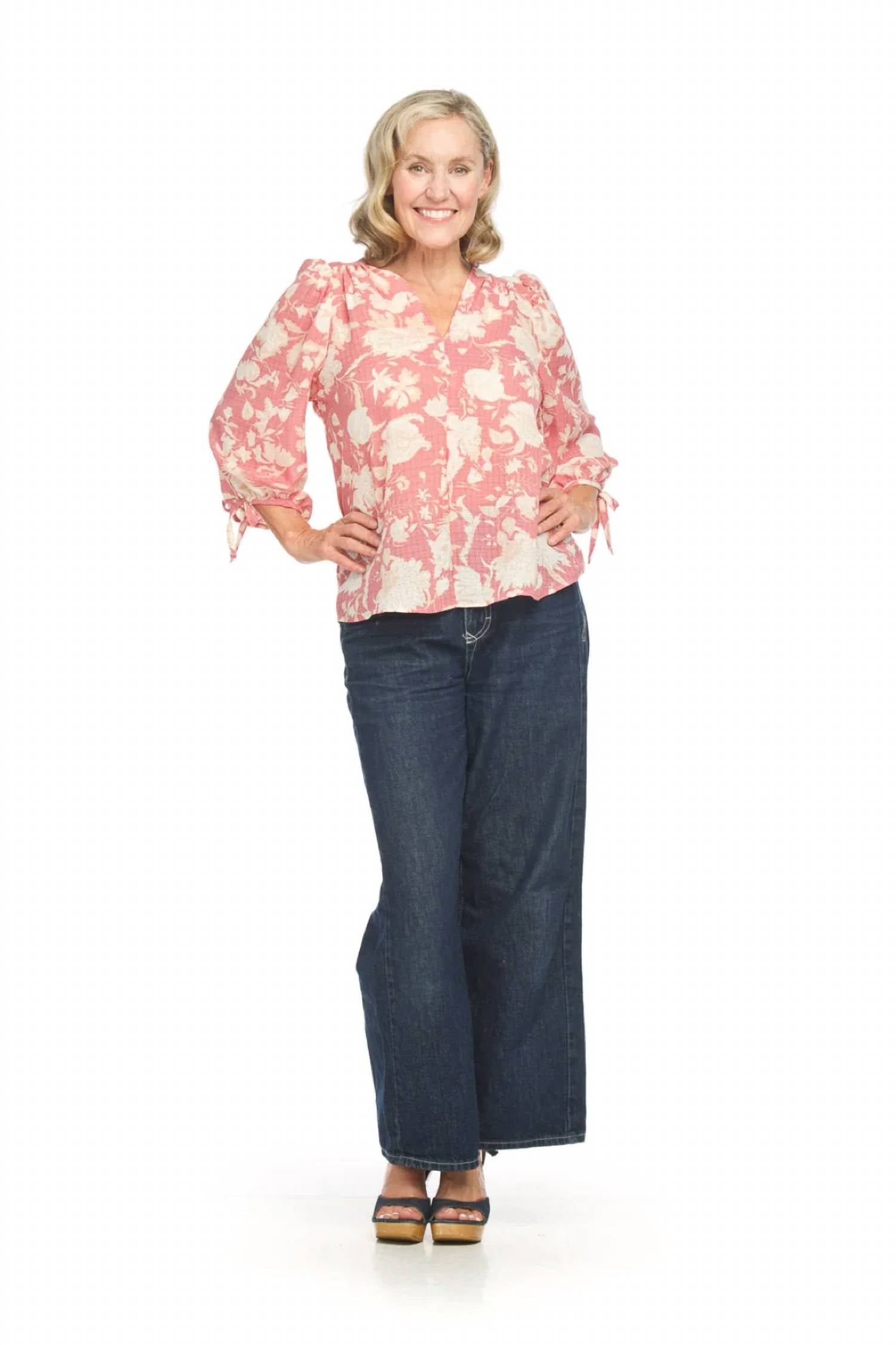 Papillon - Textured V Neck Blouse