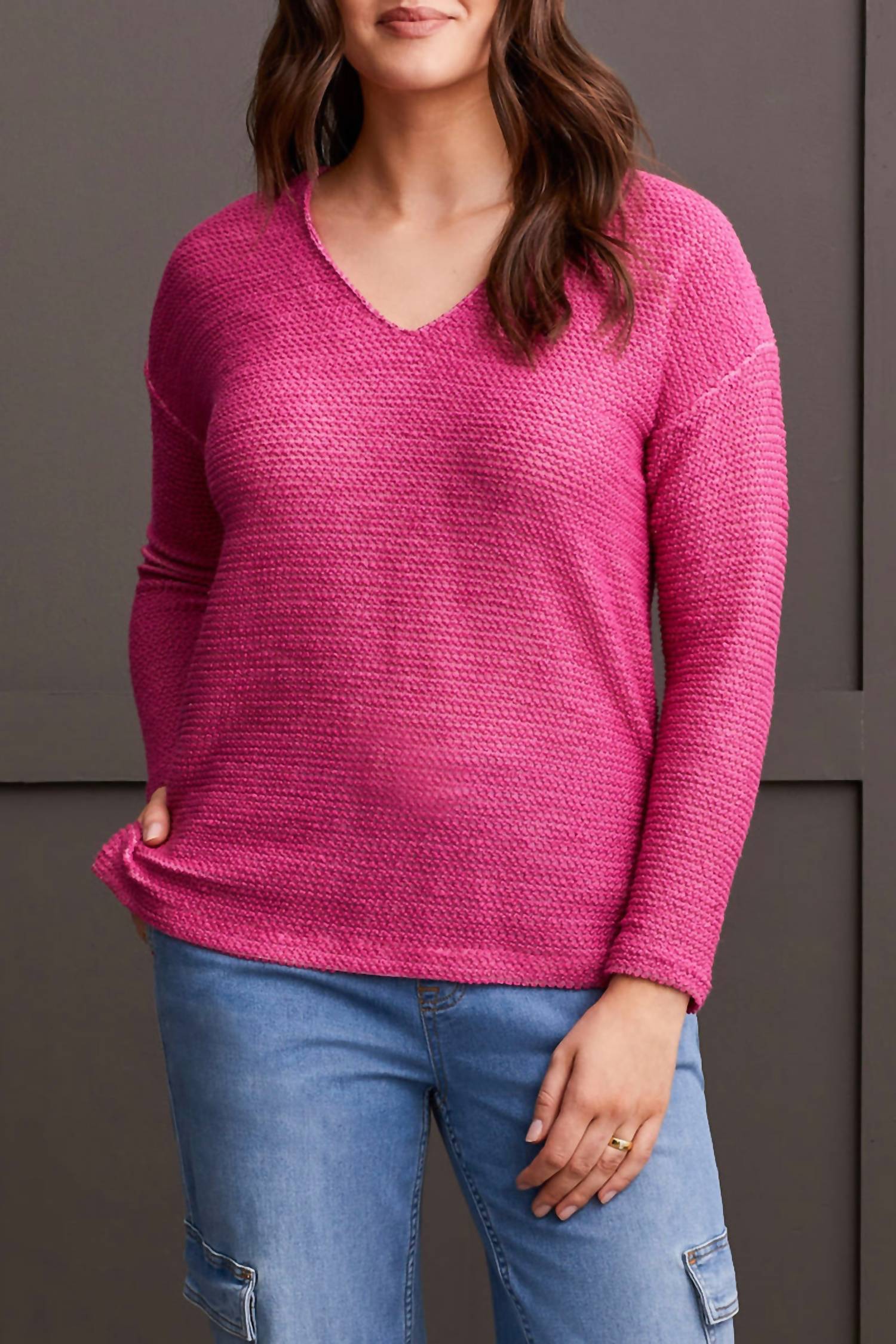 Tribal - V-neck Tunic Sweater With Side Slits