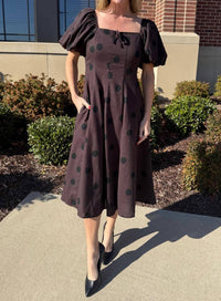 Aureum Polka Dot Linen Midi Dress in brown - women's dress