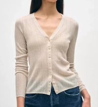White + Warren Rib V-neck Cardigan in beige - women's sweater