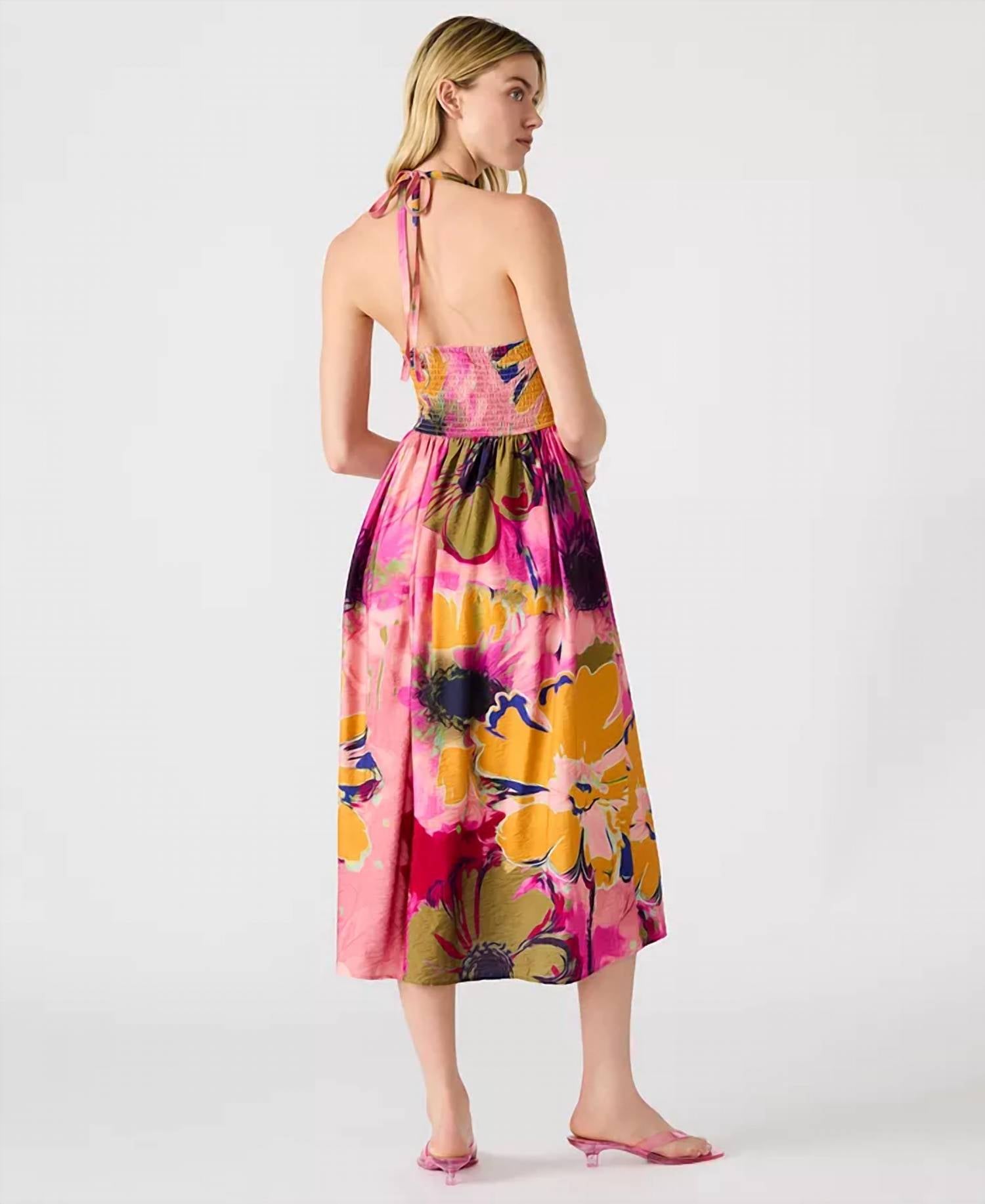 Steve Madden - Piper Stretch Smocked Waist Halter Tie Midi Dress