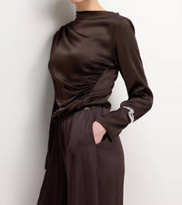 Jaki Helena Elastic Waist Satin Trousers Pants in brown - women's pants - view 5