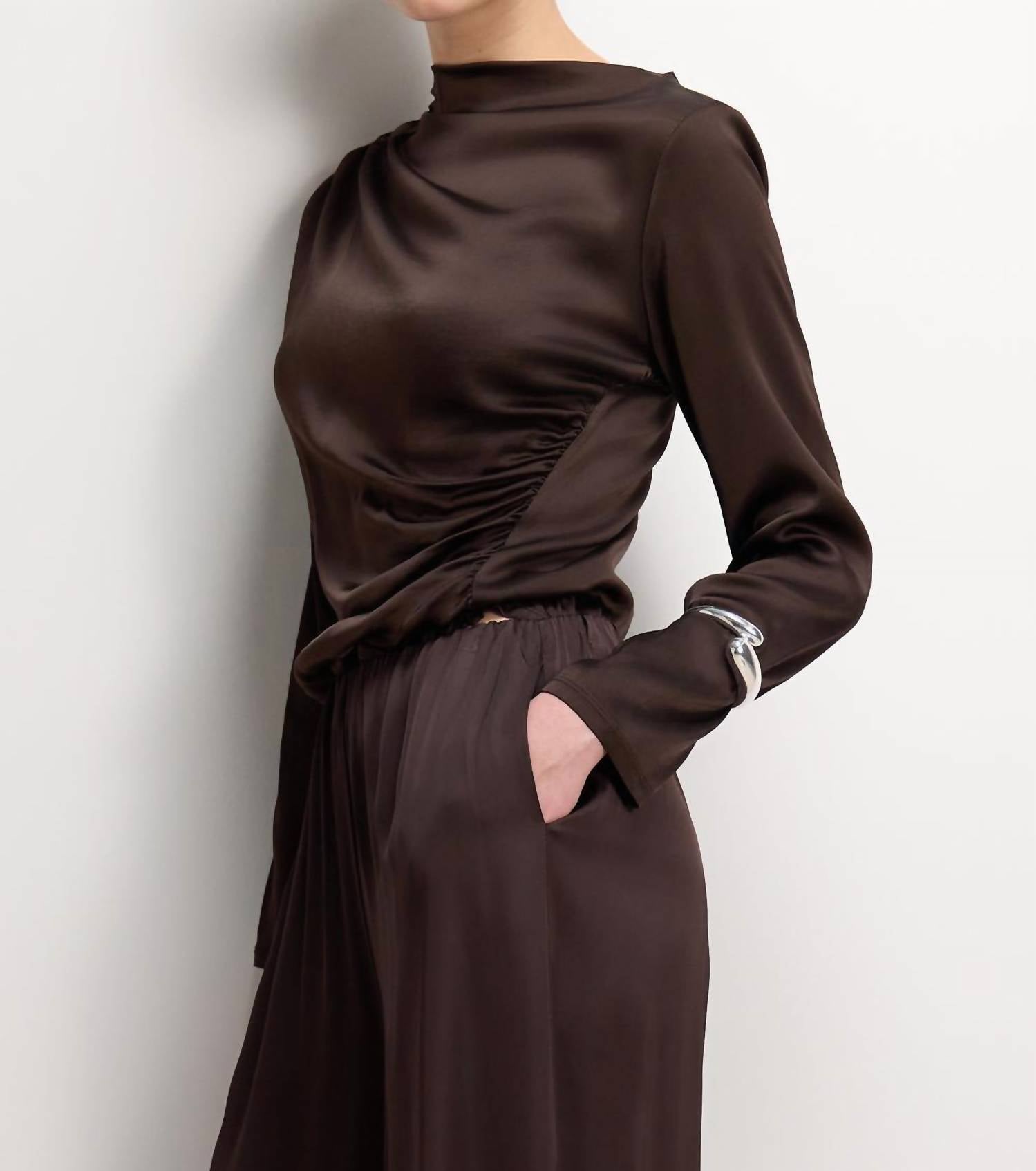 Jaki Helena Elastic Waist Satin Trousers Pants in brown - women's pants - view 5