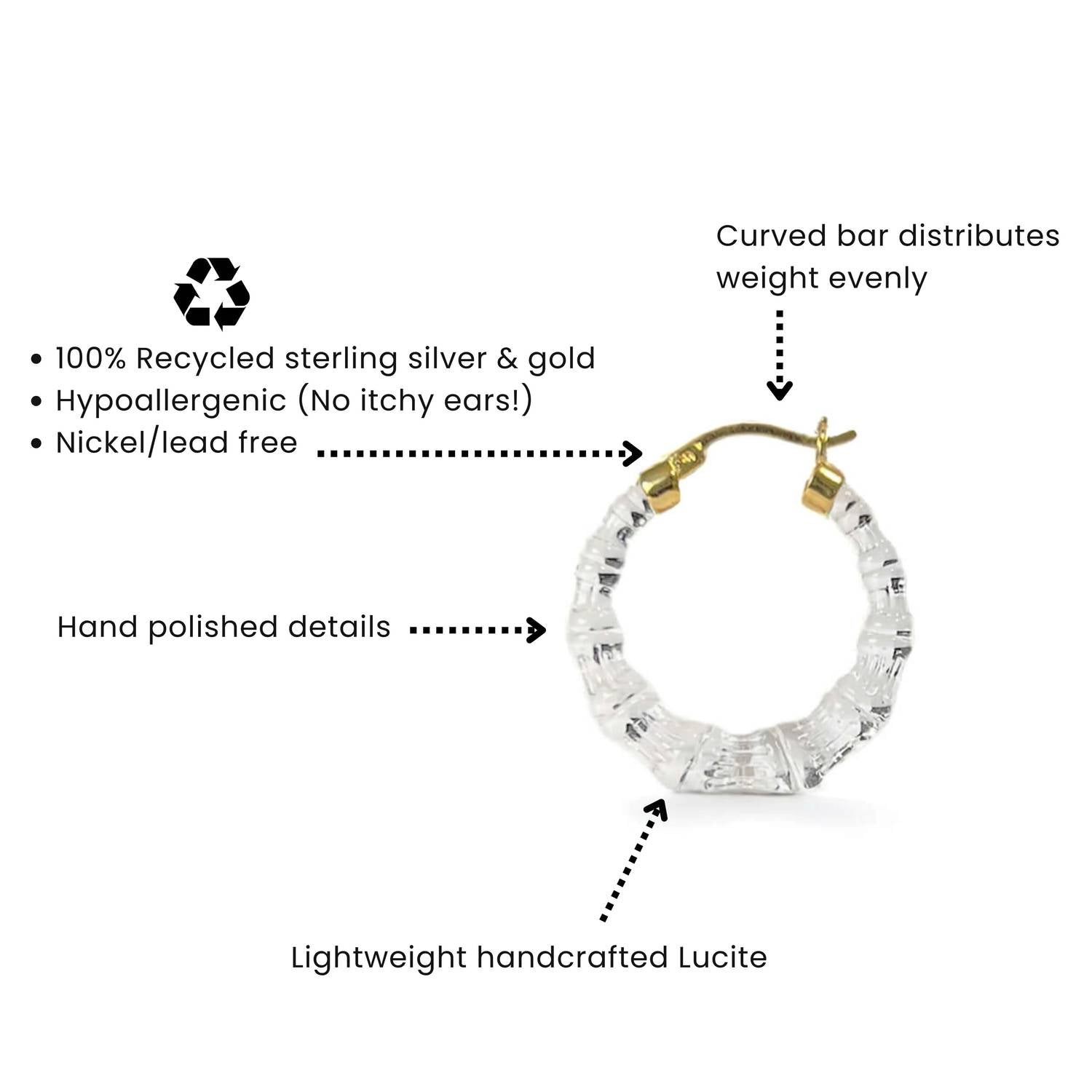 Gold & Honey - Women's Mini Lucite Bamboo Hoop Earrings